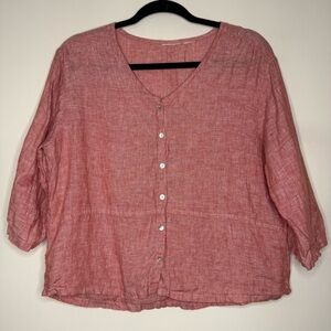 SIGRID OLSEN 100% Linen Lagenlook Peachy Buttondown Blouse Top